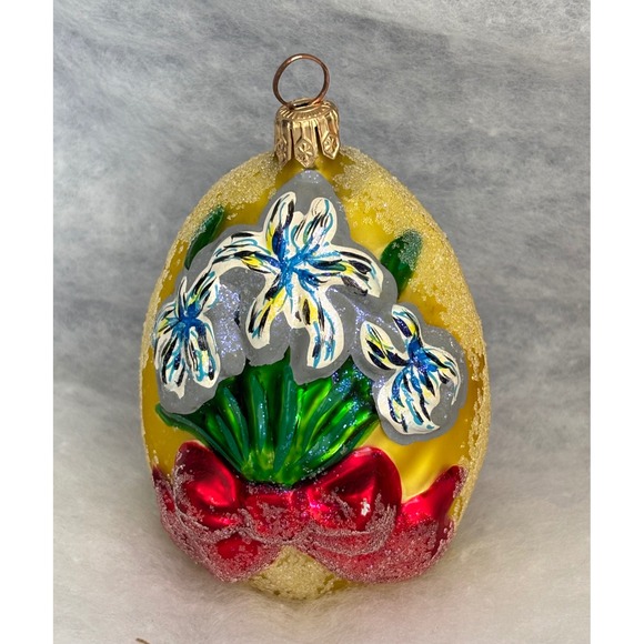Set of 2 Hand Painted Glass Easter Egg Ornaments Floral Glitter Spring Decor - Picture 5 of 6